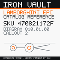 Iron Vault catalog reference catalog-card-v1 — Lamborghini SKU 470821172F — EPC 810.01.00 callout 002