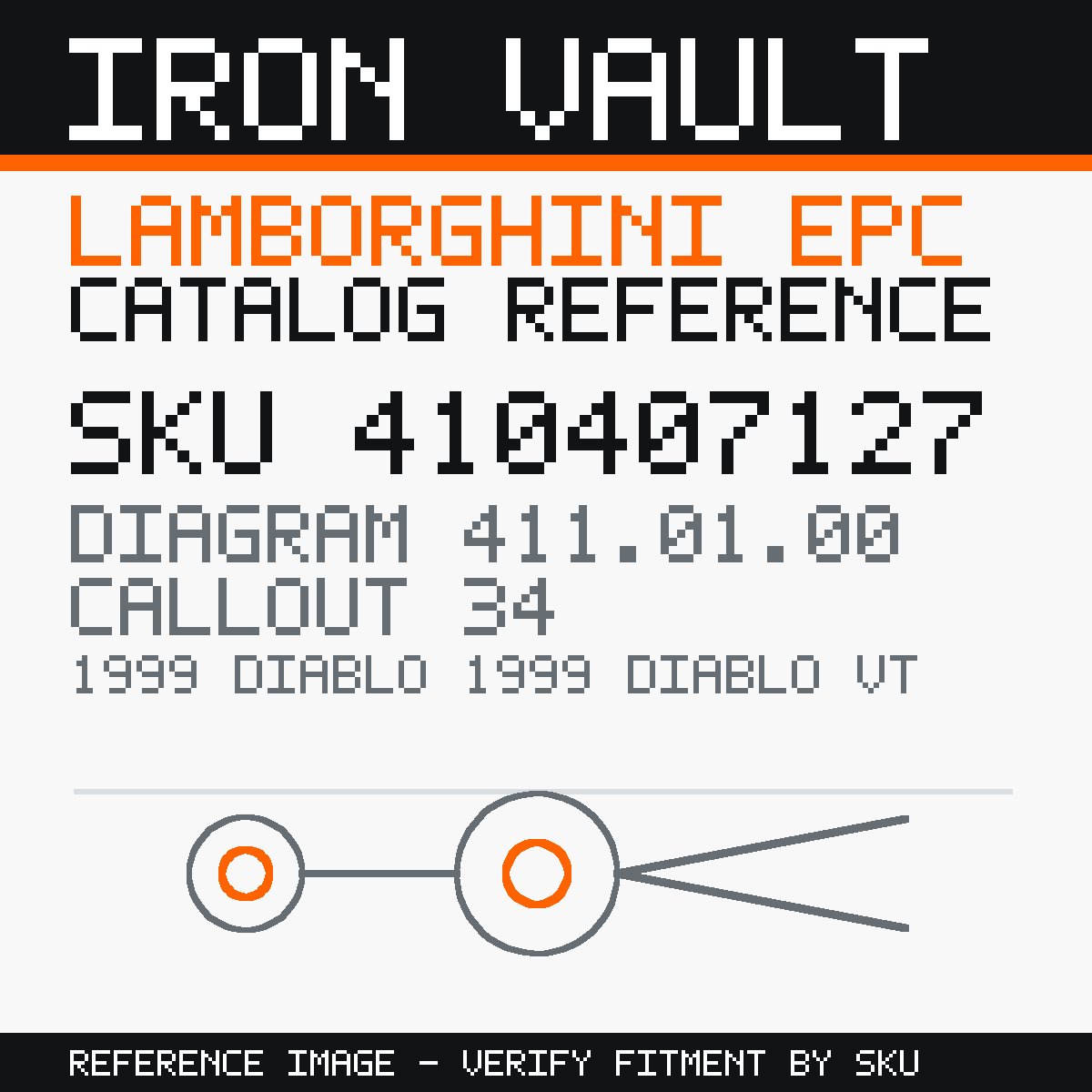 Iron Vault catalog reference catalog-card-v1 — Lamborghini SKU 410407127 — EPC 411.01.00 callout 034