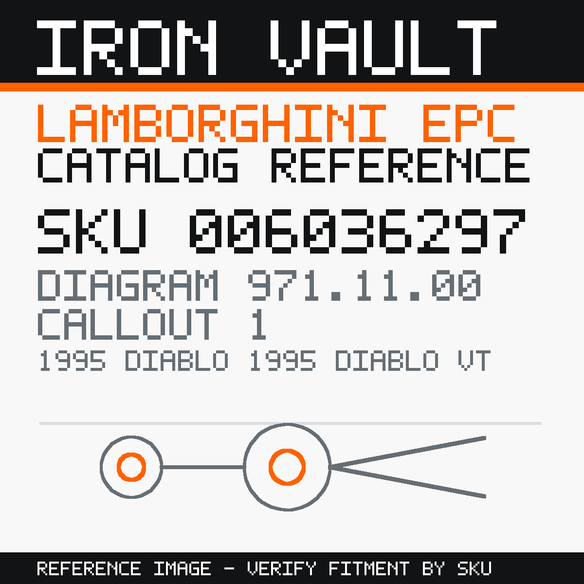 Iron Vault catalog reference catalog-card-v1 — Lamborghini SKU 006036297 — EPC 971.11.00 callout 001
