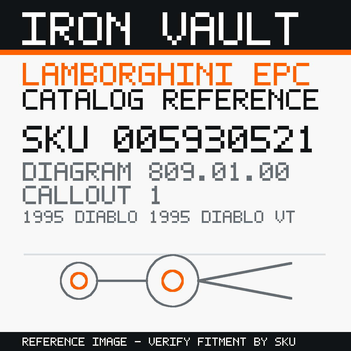 Iron Vault catalog reference catalog-card-v1 — Lamborghini SKU 005930521 — EPC 809.01.00 callout 001