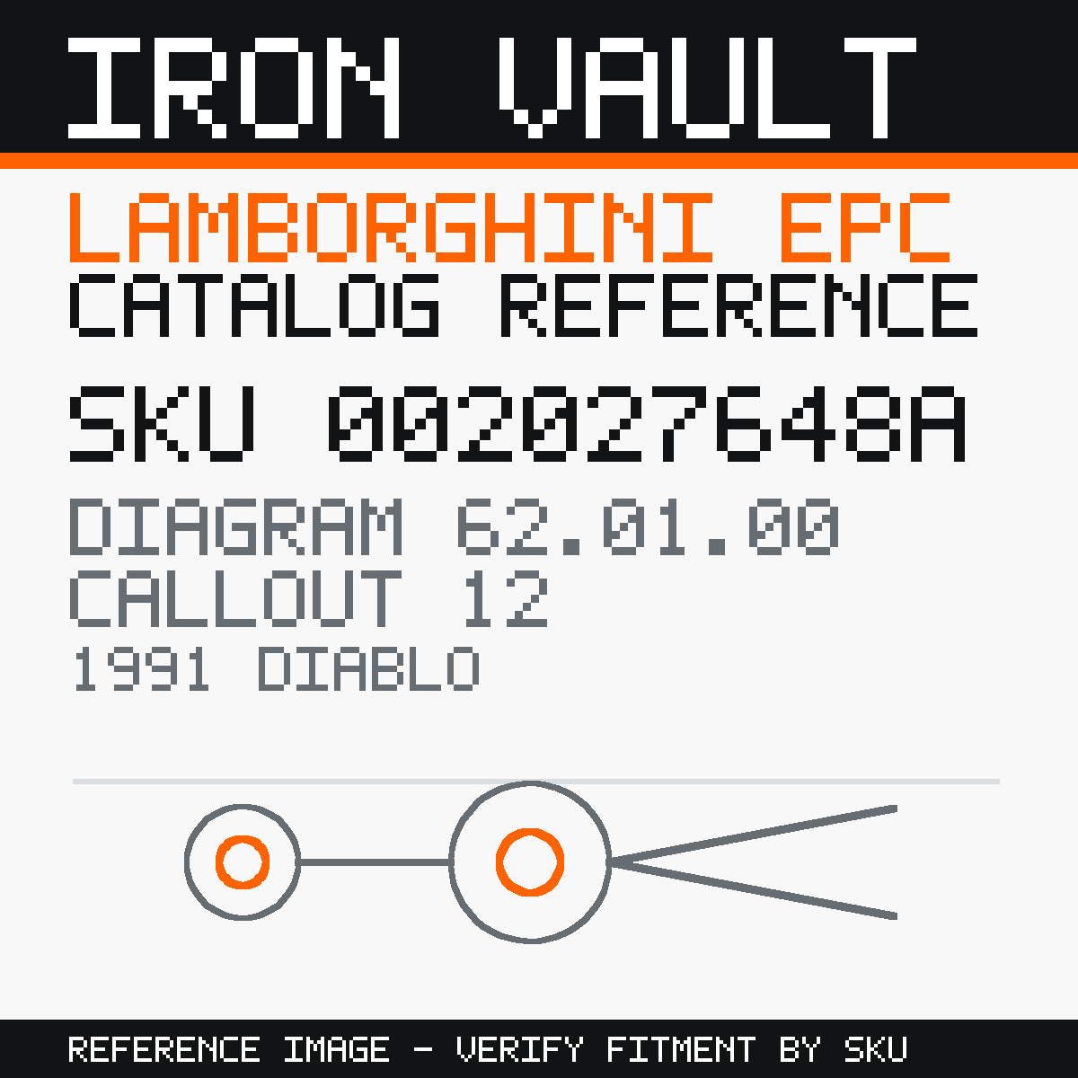 Iron Vault catalog reference catalog-card-v1 — Lamborghini SKU 002027648A — EPC 62.01.00 callout 012