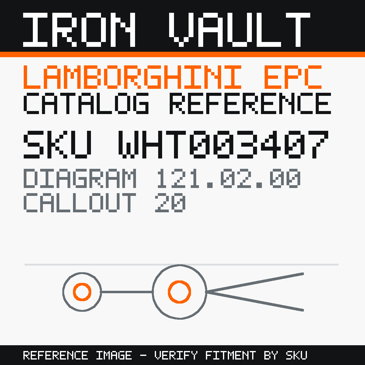 Iron Vault catalog reference catalog-card-v1 — Lamborghini SKU WHT003407 — EPC 121.02.00 callout 020