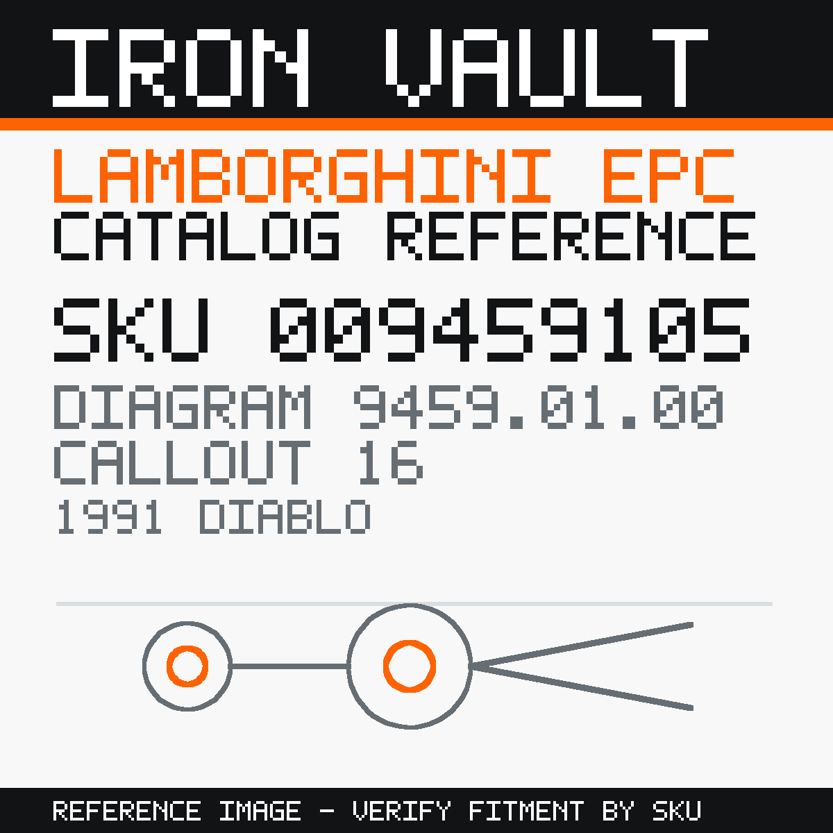Iron Vault catalog reference catalog-card-v1 — Lamborghini SKU 009459105 — EPC 9459.01.00 callout 016