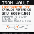 Iron Vault catalog reference catalog-card-v1 — Lamborghini SKU 600941501 — EPC 70.01.00 callout 023