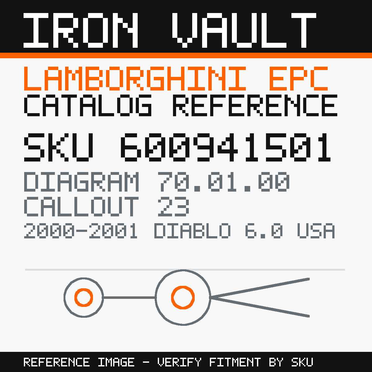 Iron Vault catalog reference catalog-card-v1 — Lamborghini SKU 600941501 — EPC 70.01.00 callout 023