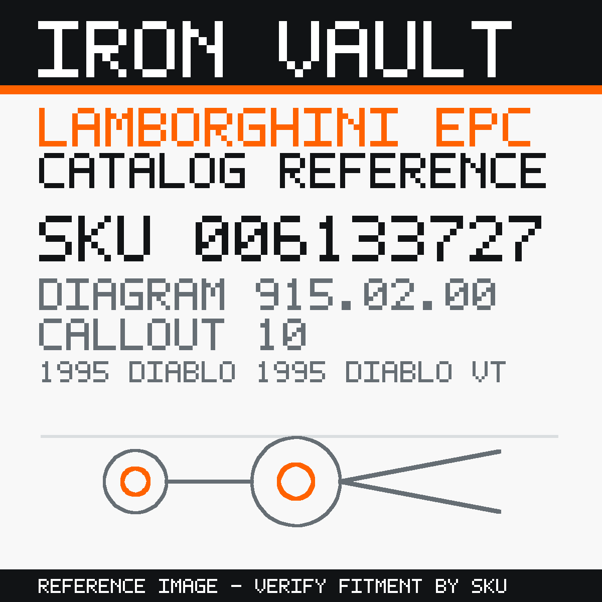 Iron Vault catalog reference catalog-card-v1 — Lamborghini SKU 006133727 — EPC 915.02.00 callout 010