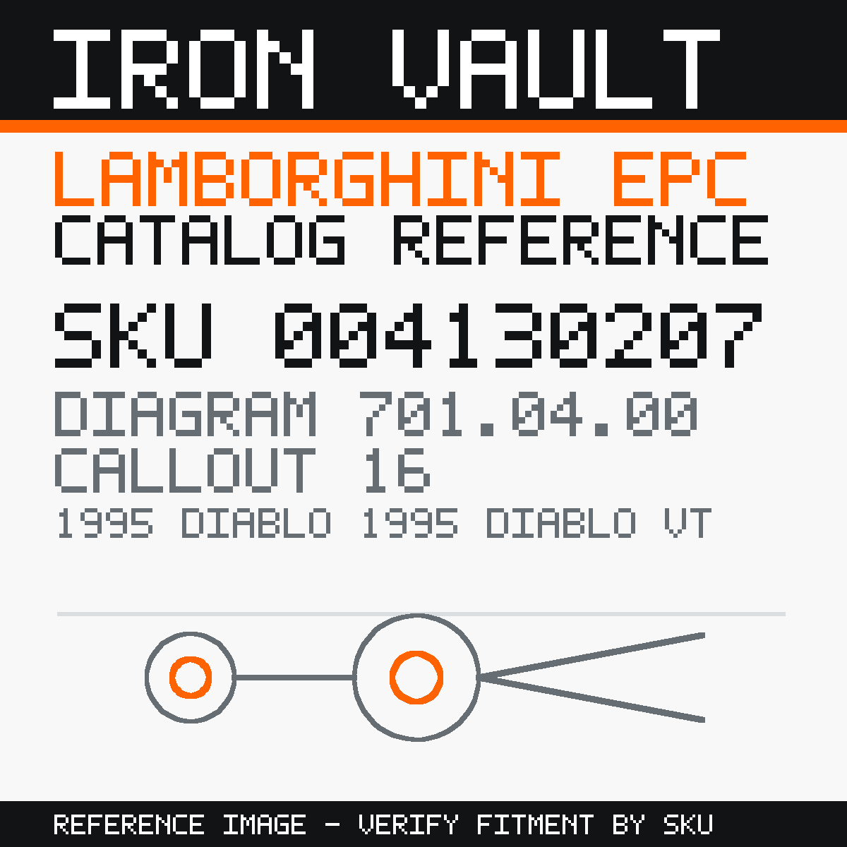 Iron Vault catalog reference catalog-card-v1 — Lamborghini SKU 004130207 — EPC 701.04.00 callout 016