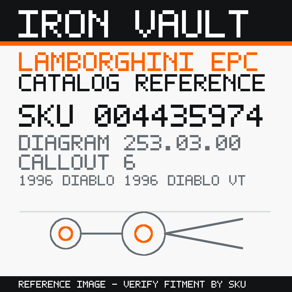 Iron Vault catalog reference catalog-card-v1 — Lamborghini SKU 004435974 — EPC 253.03.00 callout 006