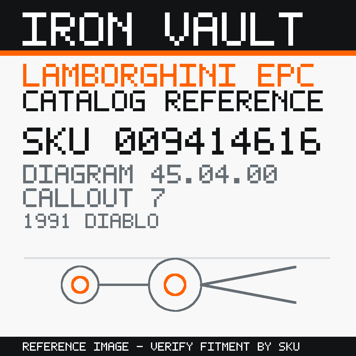 Iron Vault catalog reference catalog-card-v1 — Lamborghini SKU 009414616 — EPC 45.04.00 callout 007