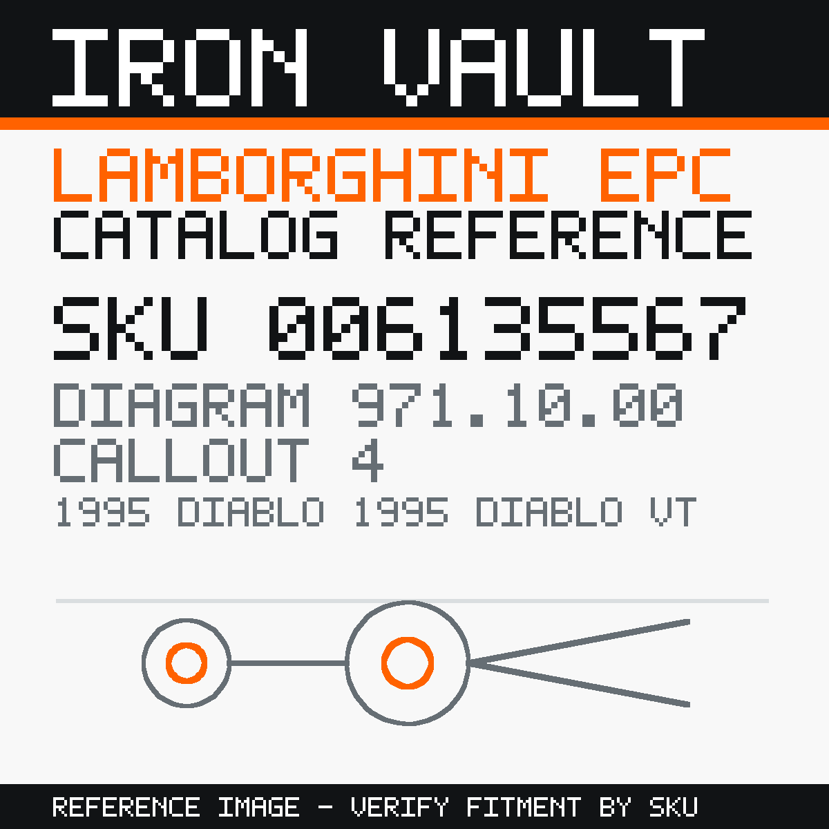 Iron Vault catalog reference catalog-card-v1 — Lamborghini SKU 006135567 — EPC 971.10.00 callout 004