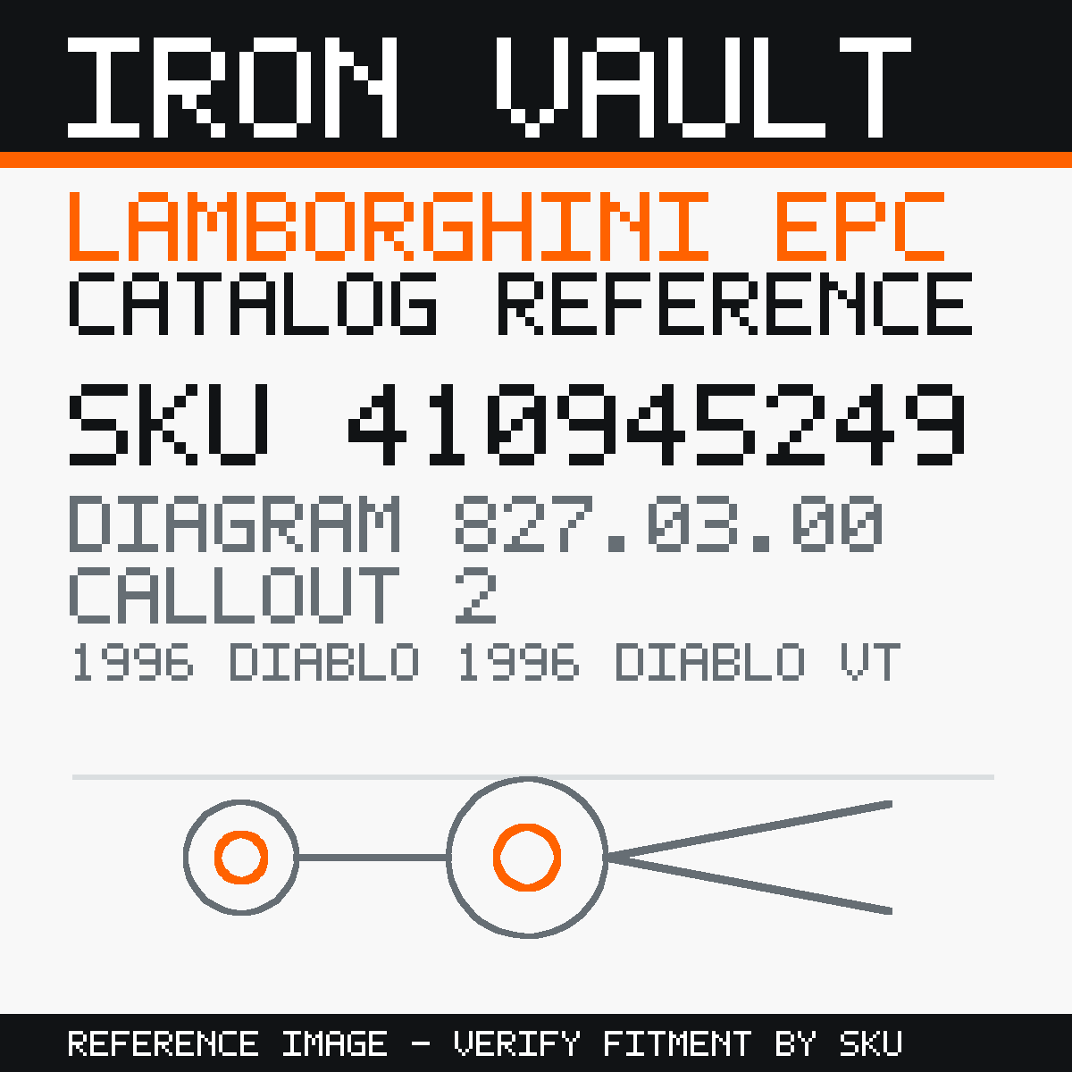 Iron Vault catalog reference catalog-card-v1 — Lamborghini SKU 410945249 — EPC 827.03.00 callout 002