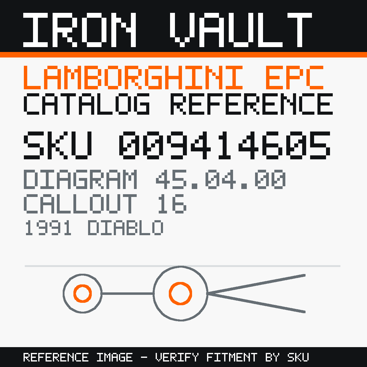 Iron Vault catalog reference catalog-card-v1 — Lamborghini SKU 009414605 — EPC 45.04.00 callout 016