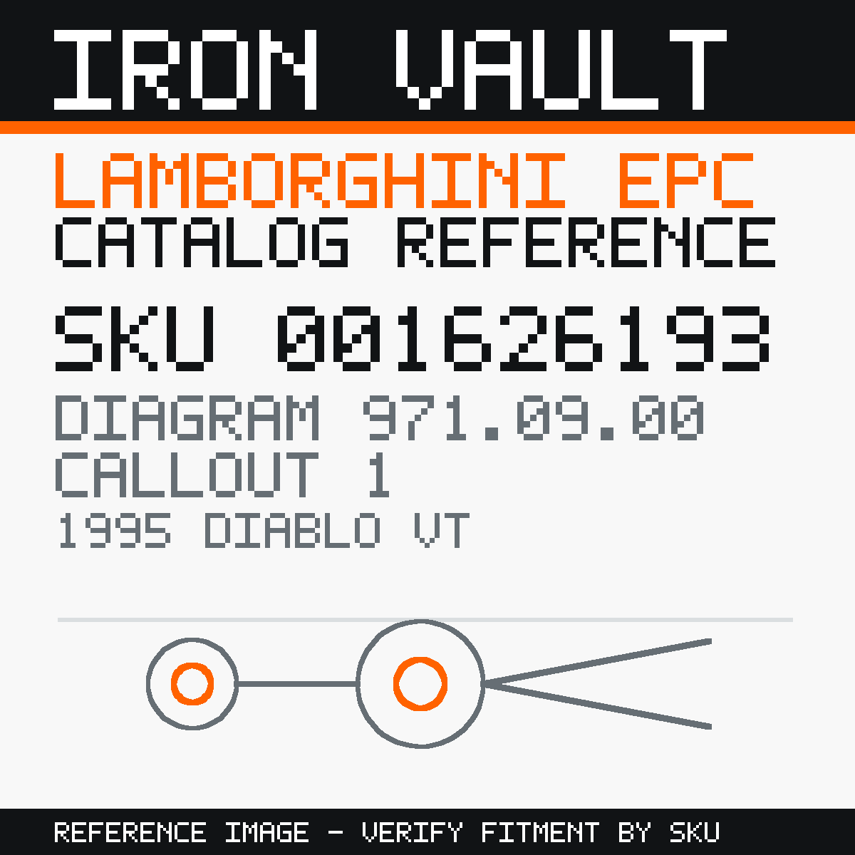 Iron Vault catalog reference catalog-card-v1 — Lamborghini SKU 001626193 — EPC 971.09.00 callout 001