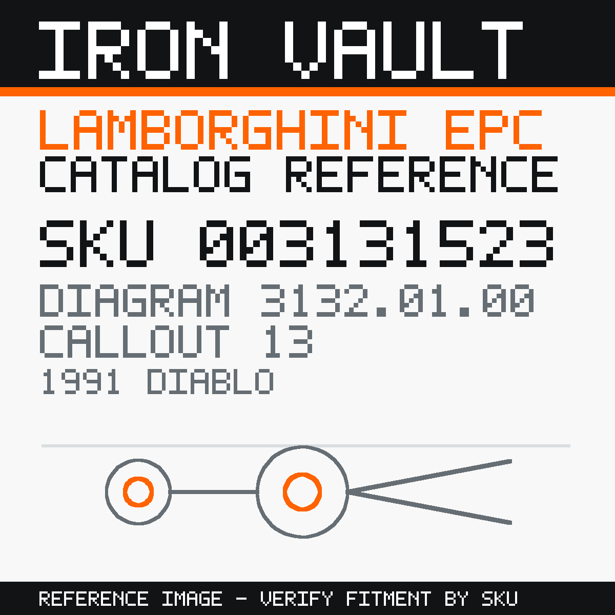 Iron Vault catalog reference catalog-card-v1 — Lamborghini SKU 003131523 — EPC 3132.01.00 callout 013
