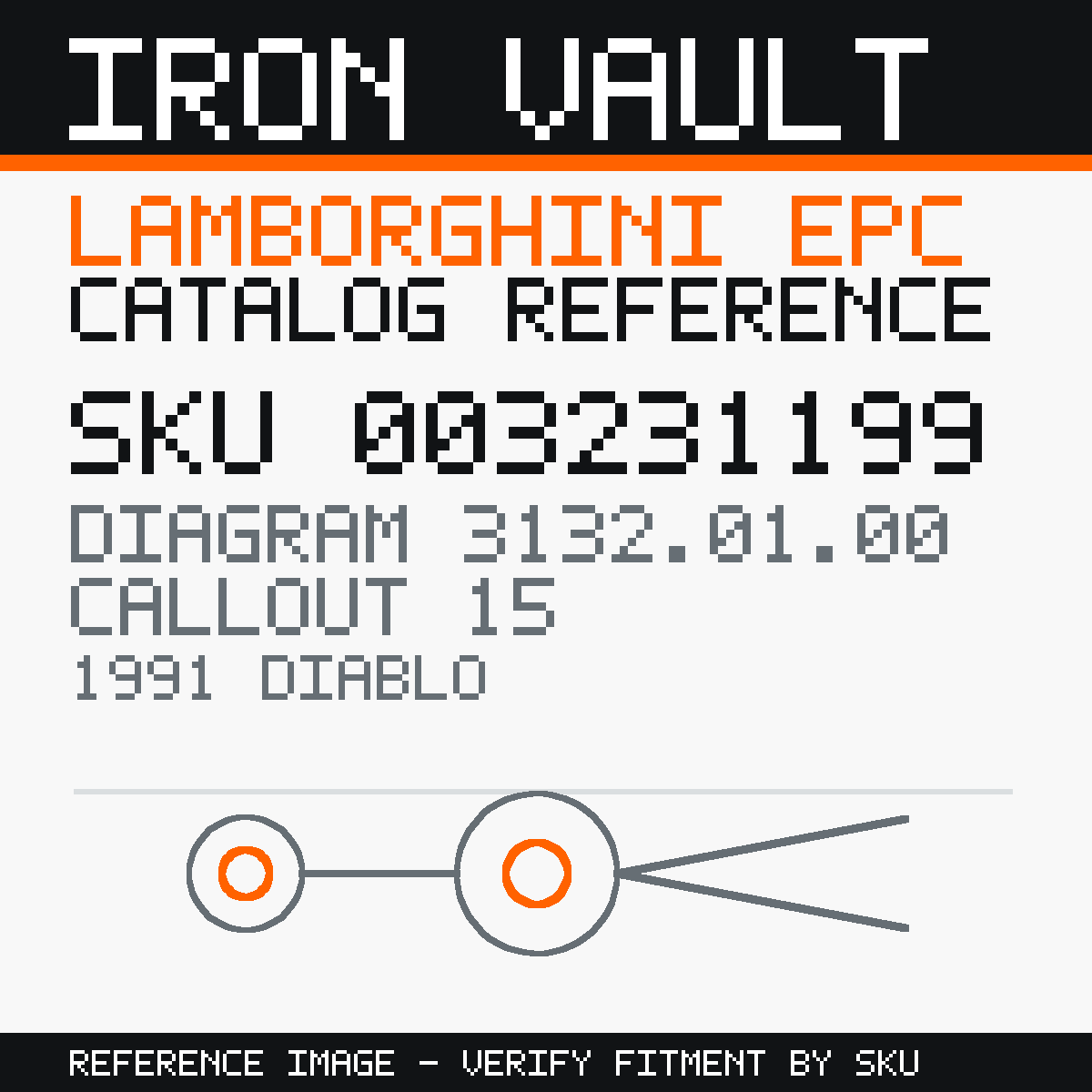 Iron Vault catalog reference catalog-card-v1 — Lamborghini SKU 003231199 — EPC 3132.01.00 callout 015