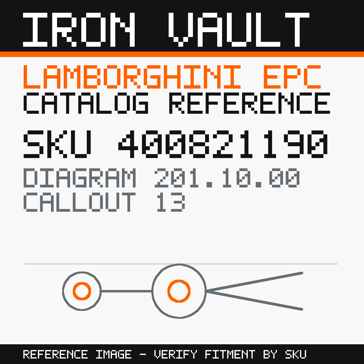 Iron Vault catalog reference catalog-card-v1 — Lamborghini SKU 400821190 — EPC 201.10.00 callout 013