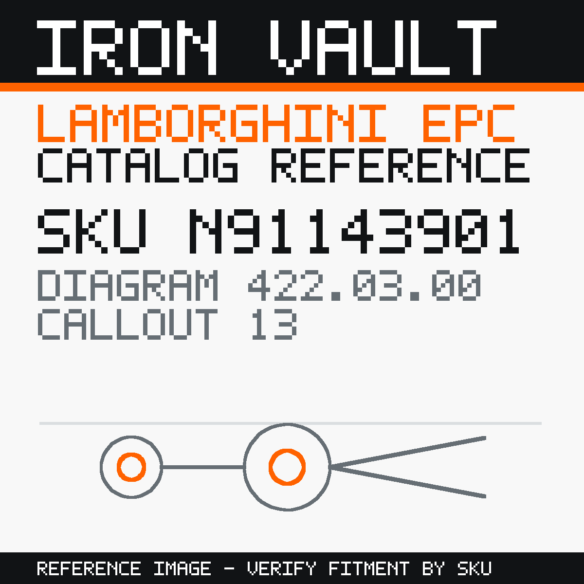 Iron Vault catalog reference catalog-card-v1 — Lamborghini SKU N91143901 — EPC 422.03.00 callout 013
