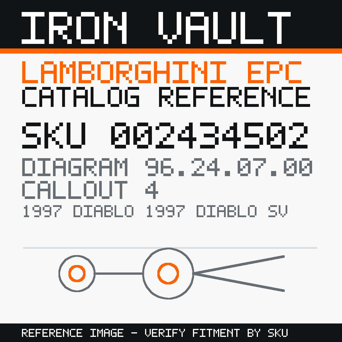 Iron Vault catalog reference catalog-card-v1 — Lamborghini SKU 002434502 — EPC 96.24.07.00 callout 004