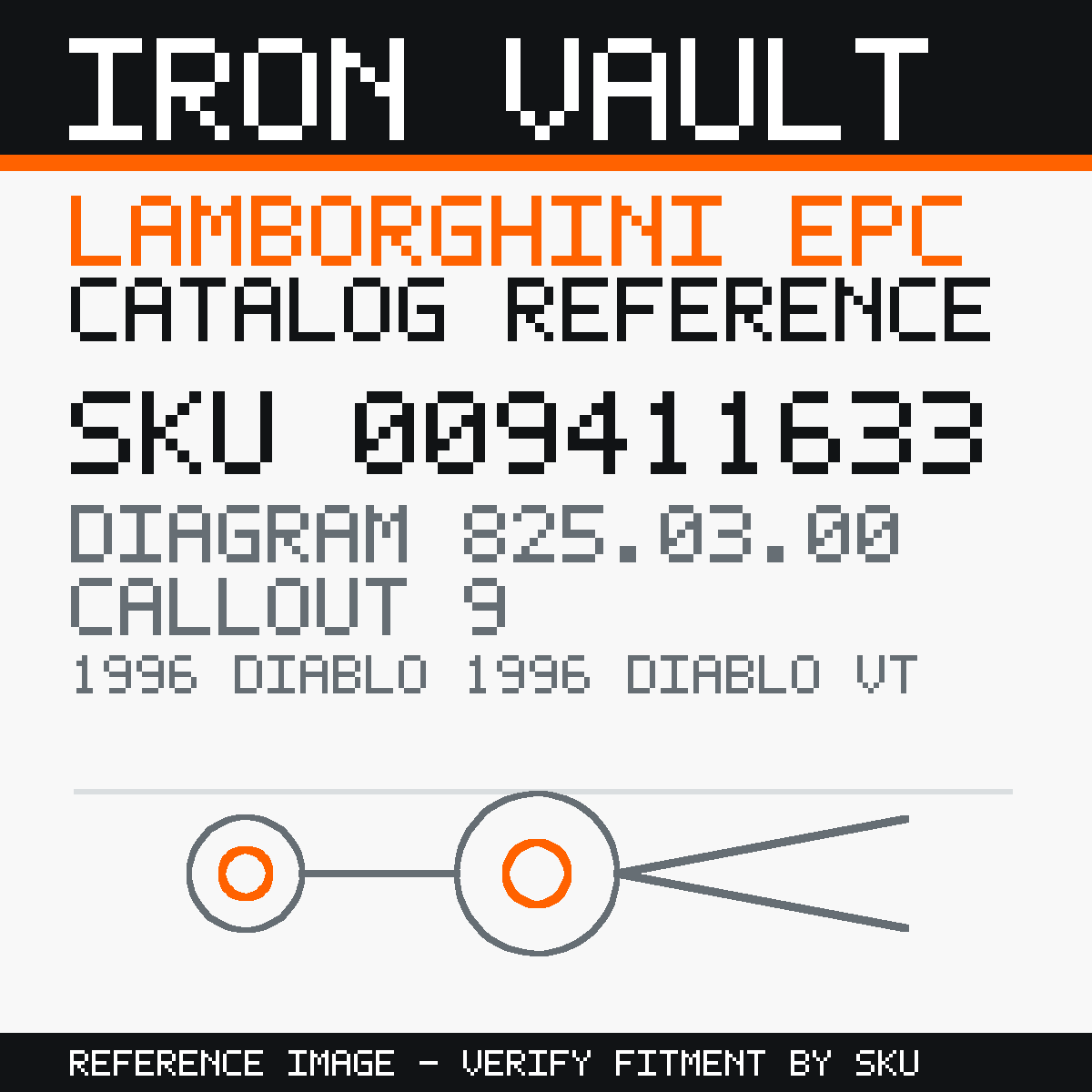 Iron Vault catalog reference catalog-card-v1 — Lamborghini SKU 009411633 — EPC 825.03.00 callout 009