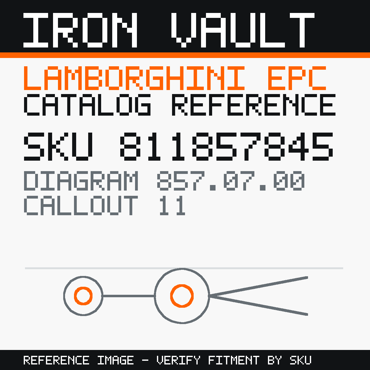 Iron Vault catalog reference catalog-card-v1 — Lamborghini SKU 811857845 — EPC 857.07.00 callout 011