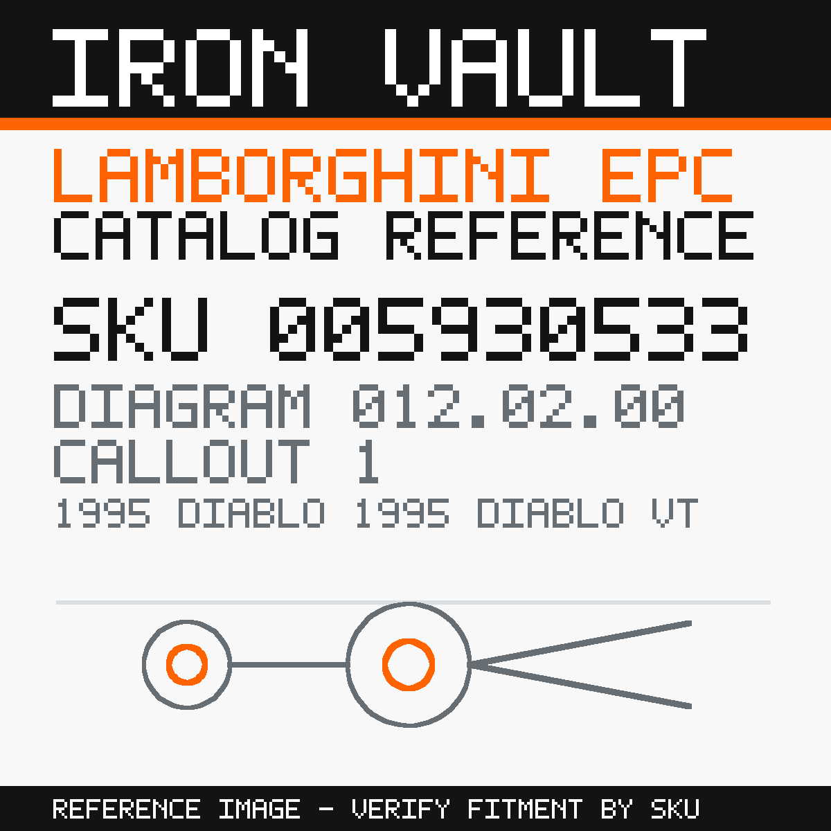 Iron Vault catalog reference catalog-card-v1 — Lamborghini SKU 005930533 — EPC 012.02.00 callout 001