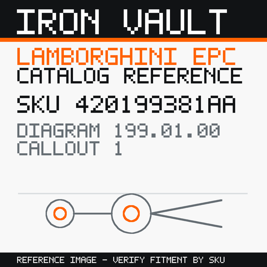Iron Vault catalog reference catalog-card-v1 — Lamborghini SKU 420199381AA — EPC 199.01.00 callout 001