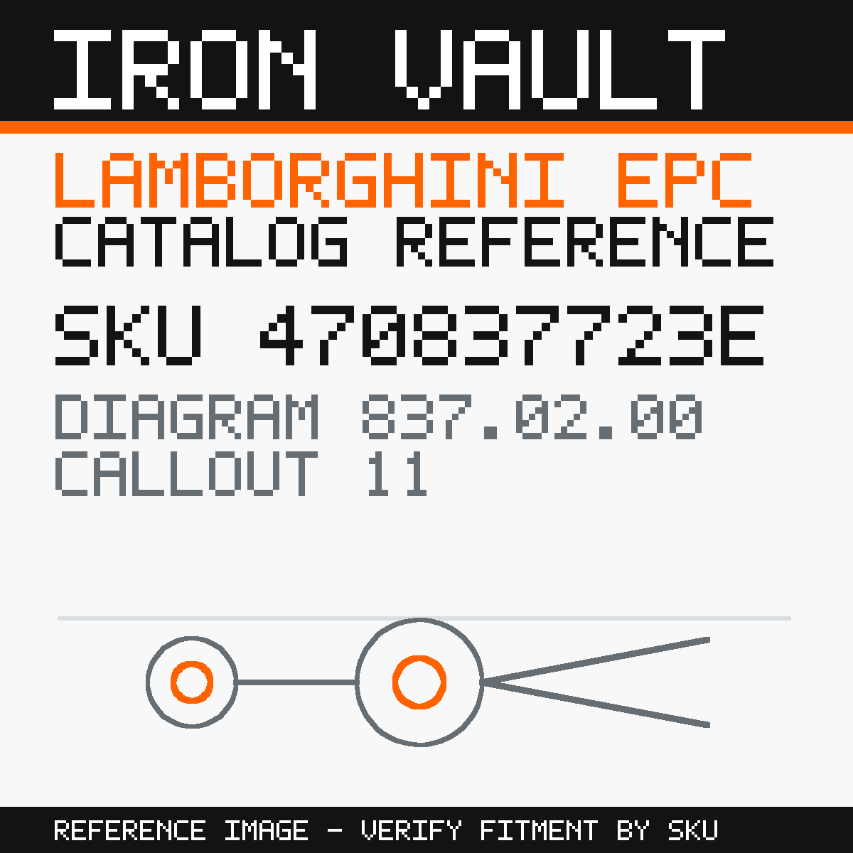 Iron Vault catalog reference catalog-card-v1 — Lamborghini SKU 470837723E — EPC 837.02.00 callout 011