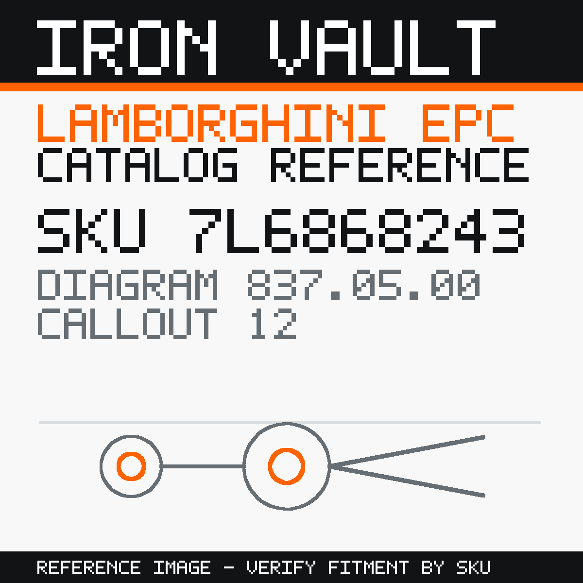 Iron Vault catalog reference catalog-card-v1 — Lamborghini SKU 7L6868243 — EPC 837.05.00 callout 012