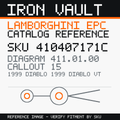 Iron Vault catalog reference catalog-card-v1 — Lamborghini SKU 410407171C — EPC 411.01.00 callout 015