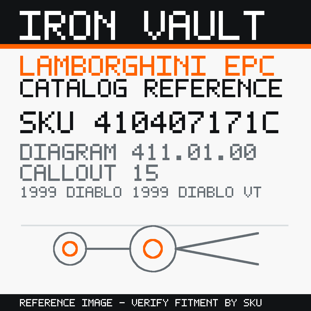 Iron Vault catalog reference catalog-card-v1 — Lamborghini SKU 410407171C — EPC 411.01.00 callout 015