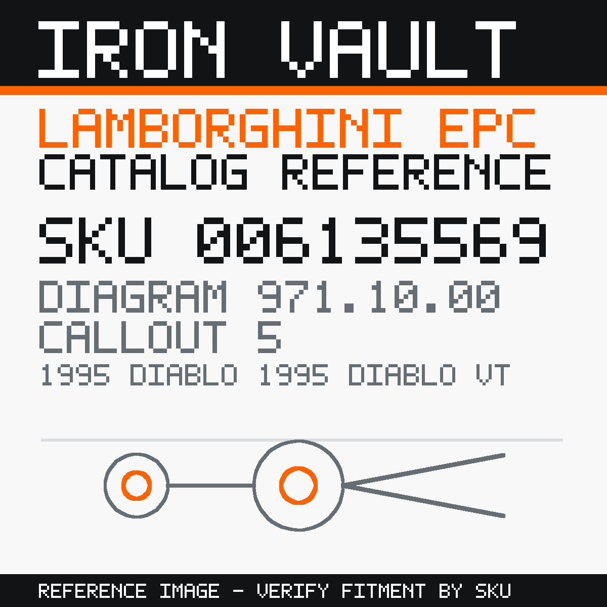 Iron Vault catalog reference catalog-card-v1 — Lamborghini SKU 006135569 — EPC 971.10.00 callout 005