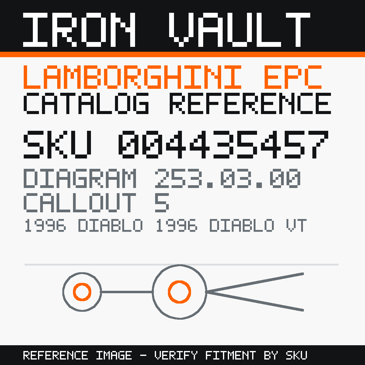 Iron Vault catalog reference catalog-card-v1 — Lamborghini SKU 004435457 — EPC 253.03.00 callout 005