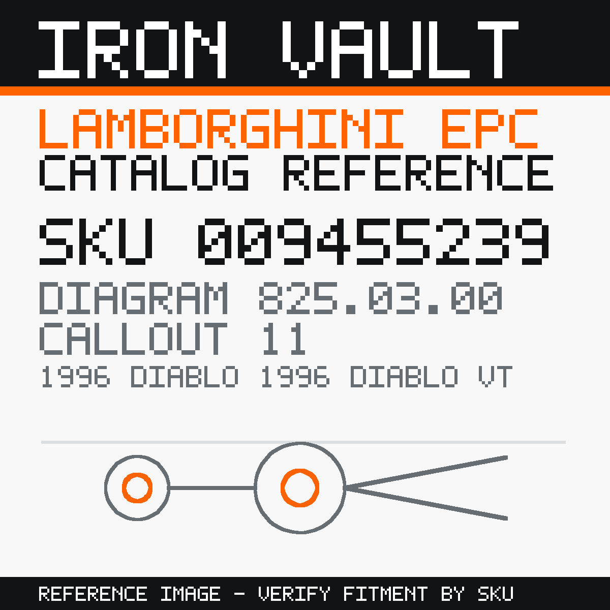 Iron Vault catalog reference catalog-card-v1 — Lamborghini SKU 009455239 — EPC 825.03.00 callout 011