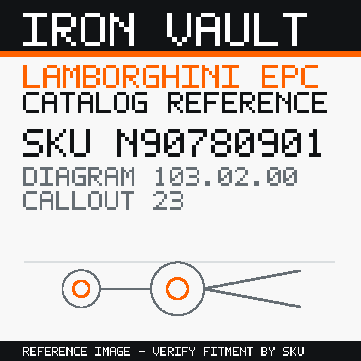 Iron Vault catalog reference catalog-card-v1 — Lamborghini SKU N90780901 — EPC 103.02.00 callout 023