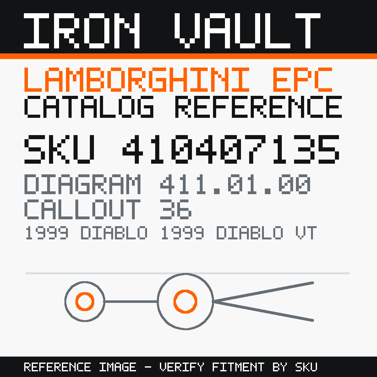 Iron Vault catalog reference catalog-card-v1 — Lamborghini SKU 410407135 — EPC 411.01.00 callout 036