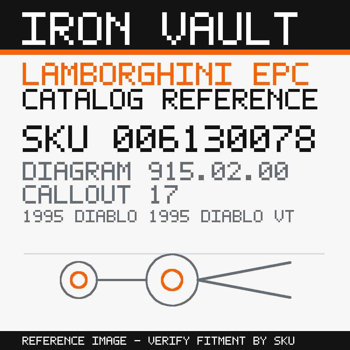 Iron Vault catalog reference catalog-card-v1 — Lamborghini SKU 006130078 — EPC 915.02.00 callout 017