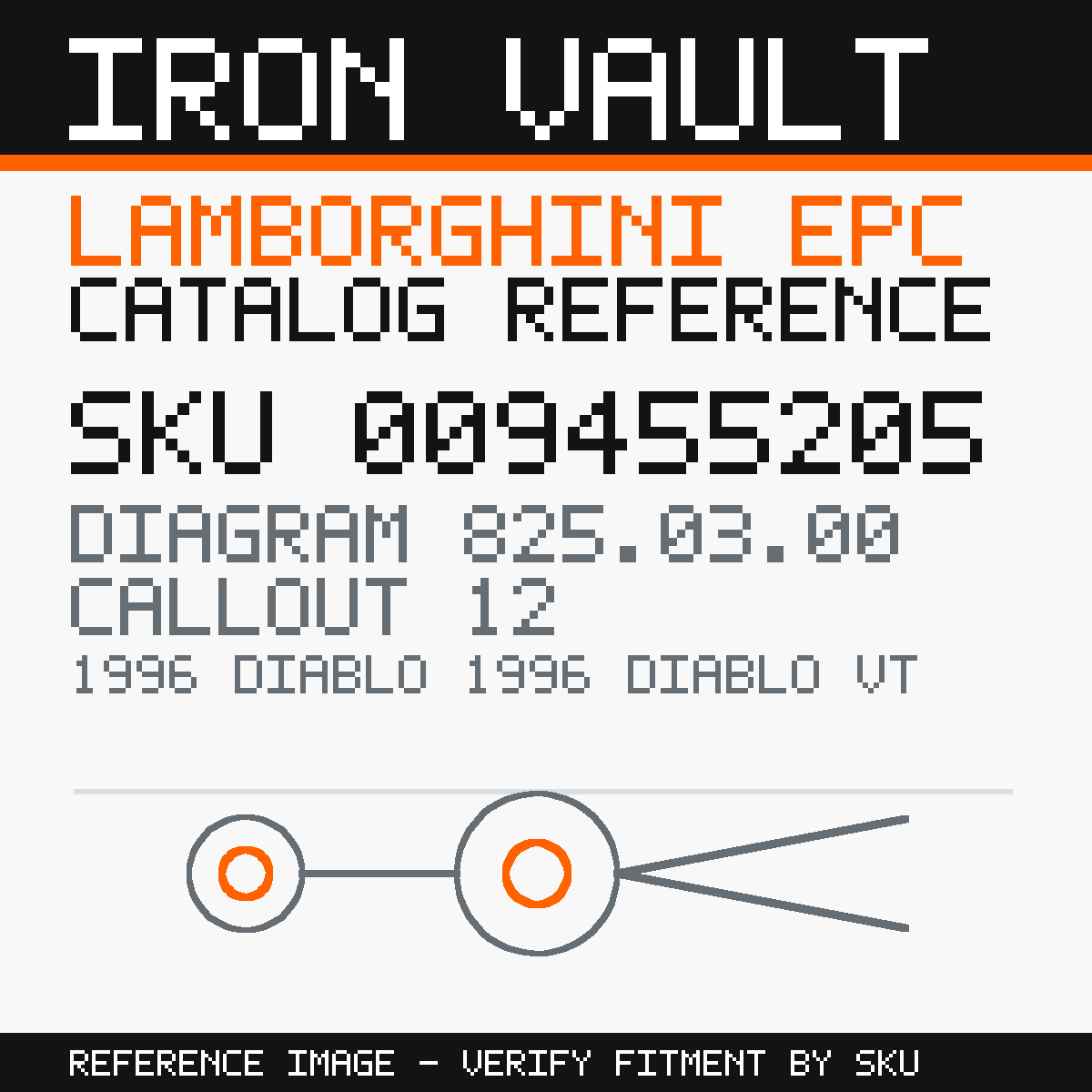 Iron Vault catalog reference catalog-card-v1 — Lamborghini SKU 009455205 — EPC 825.03.00 callout 012