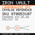 Iron Vault catalog reference catalog-card-v1 — Lamborghini SKU 8T0853107 — EPC 837.05.00 callout 010