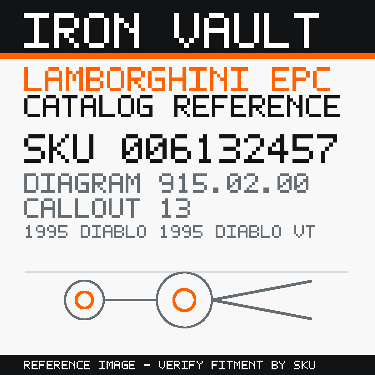 Iron Vault catalog reference catalog-card-v1 — Lamborghini SKU 006132457 — EPC 915.02.00 callout 013