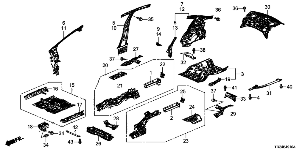 New 2012 Fits Honda Civic Rear Floor Crossmember, Part # 65750-TR2-A00ZZ