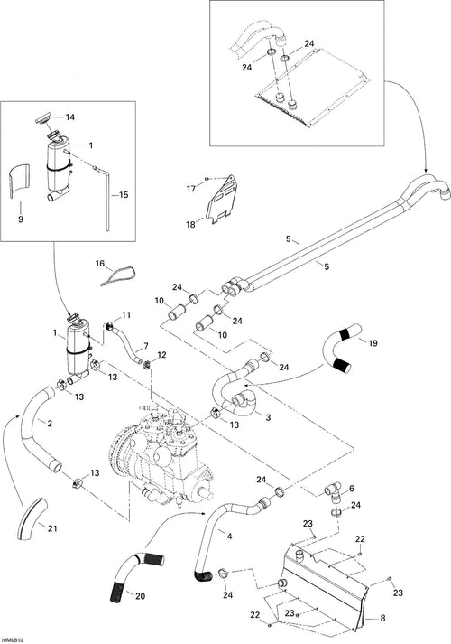 Fits 2003-2007 Ski-Doo MX Z 440 Racing / MX Z 440X Racing Models Front Engine Hose Outlet, OEM Part # 509000220