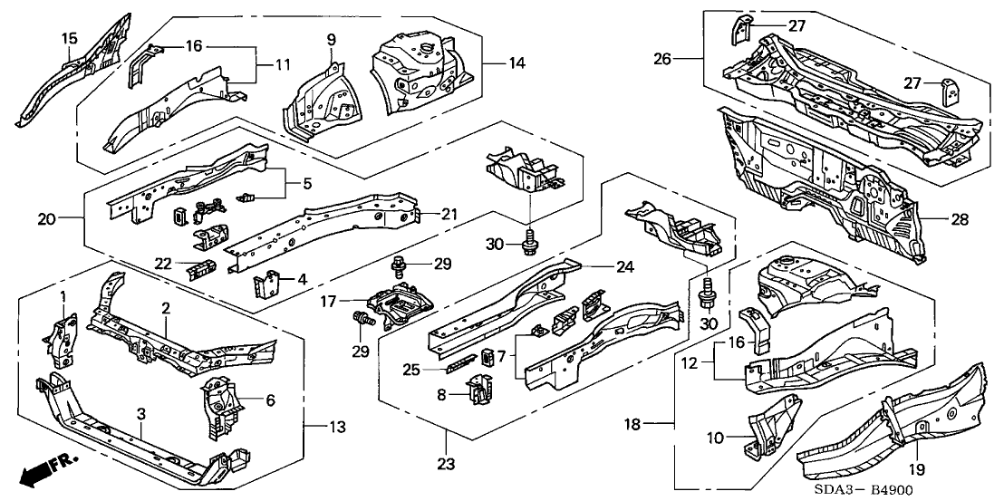 Honda New 2003-2007 Fits Honda Accord Wheelhouse Sub-Set, R. FR., Part # 04642-SDA-A10ZZ