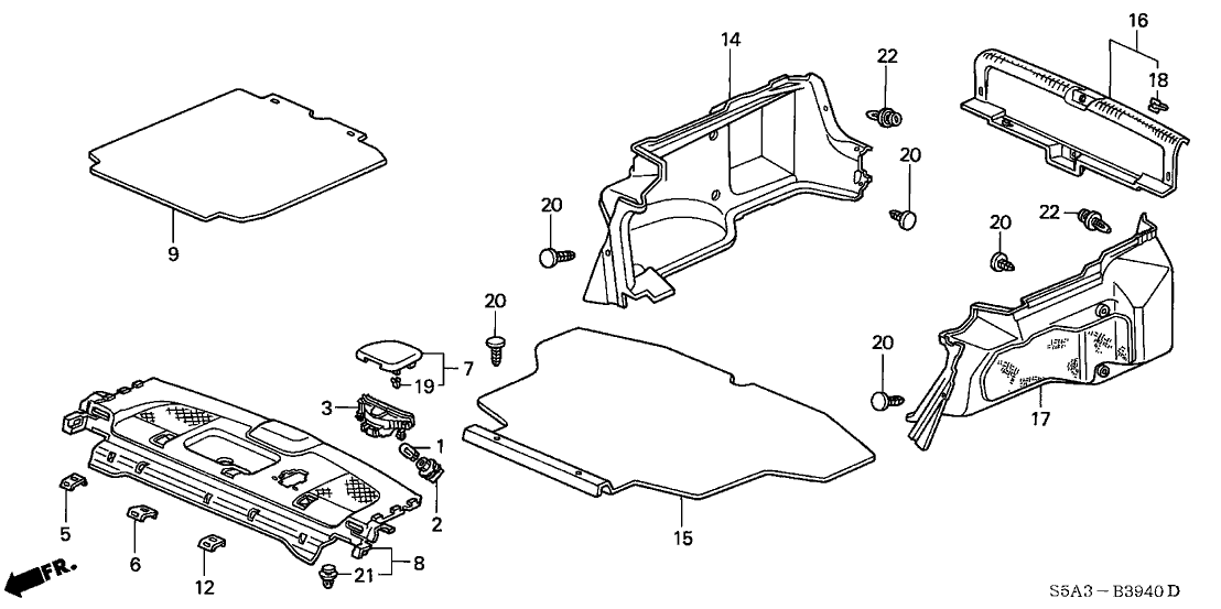 Honda New 2002 Fits Honda Civic Lining, R. Trunk Side *NH167L* (GRAPHITE BLACK), Part # 84601-S5D-A01ZB