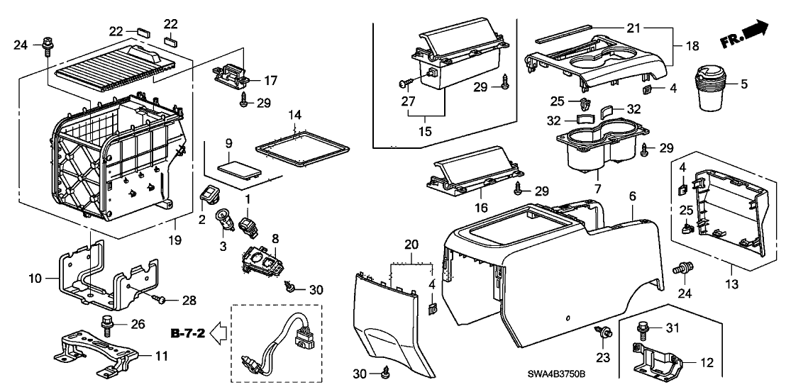 New 2007-2011 Fits Honda CR-V Panel Assy., Center Console *YR327L* (RR) (PEARL IVORY), Part # 83457-SWA-J01ZC