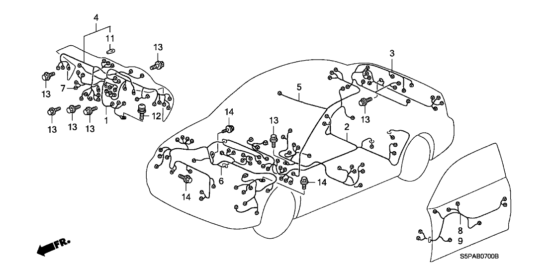 Honda New 2004-2005 Fits Honda Civic Engine Control Module Sub-Wire, Part # 32201-S5P-A72