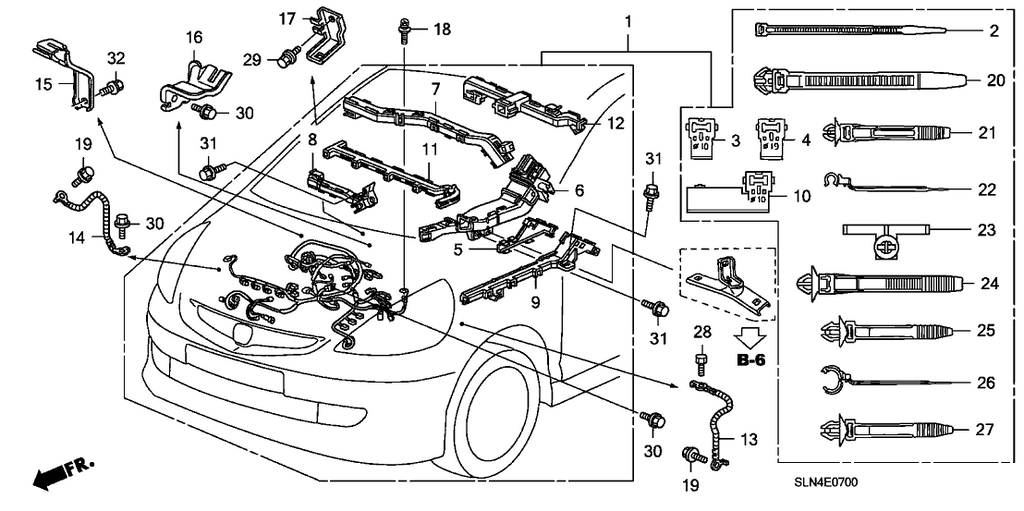 New 2007-2008 Fits Honda Fit Holder K, Engine Wire Harness, Part # 32136-RME-A00