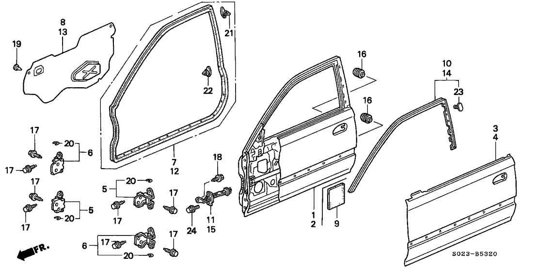 Honda New 1996-2000 Fits Honda Civic Left Front Door Skin, Part # 67151-S03-306ZZ