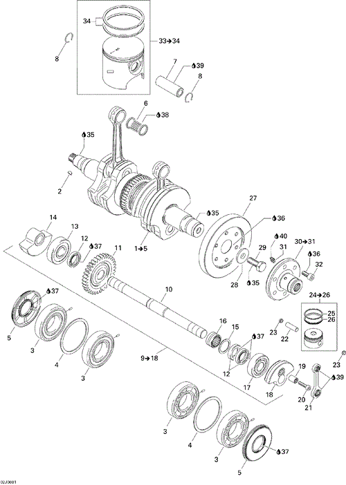 Sea-Doo - OEM schematic diagram - Part # 2572-420847940 - 01- Crankshaft And Pistons - Ref # 23