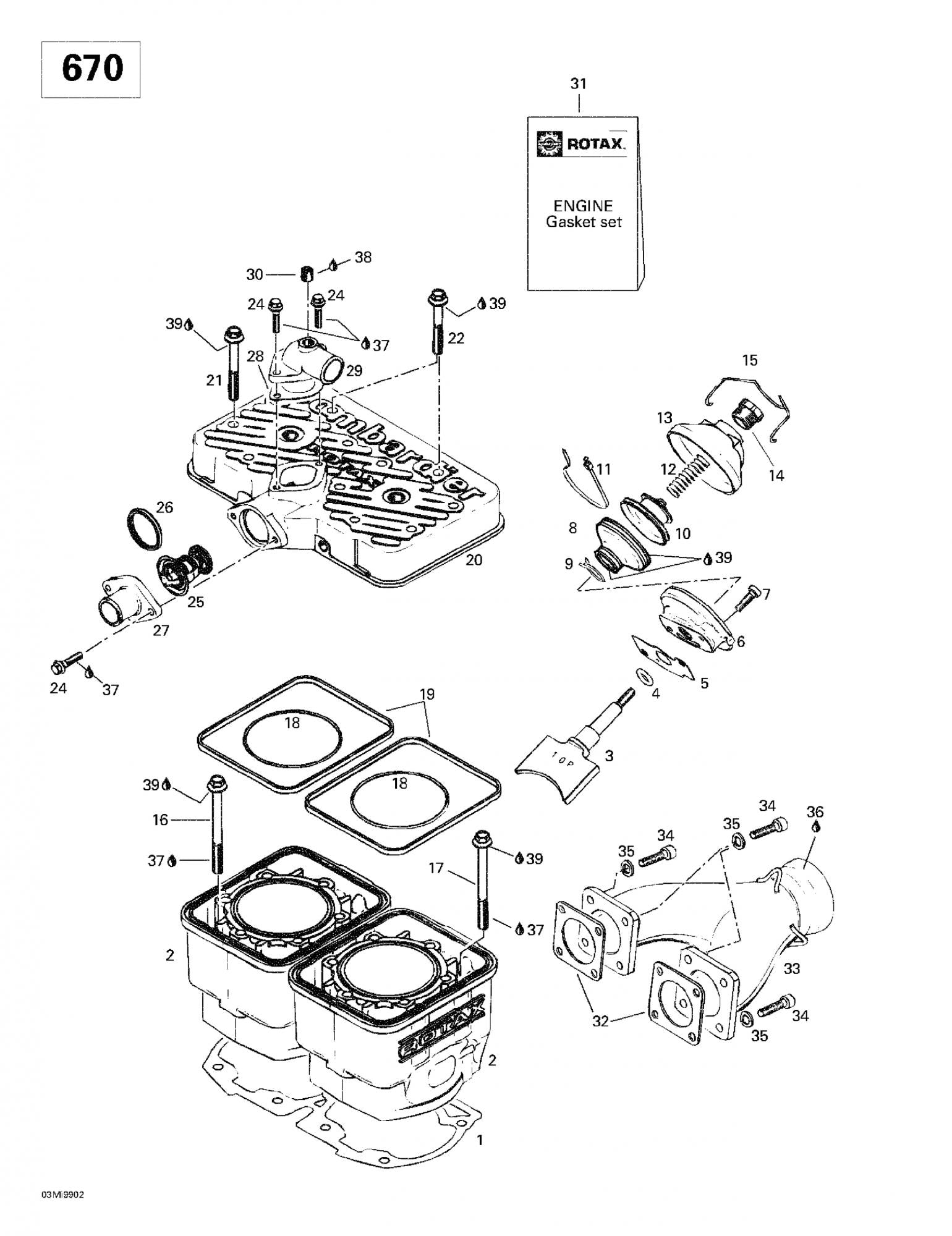 Fits 1996-1999 Ski-Doo Formula Deluxe 500 LC/583/670 / Formula SS Models Gasket-Double 0.8 Mm Formula Deluxe 670., OEM Part # 420931234