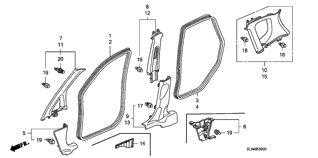 Honda New 2007 Fits Honda Fit Garnish Assy., R. Center Pillar (Upper) *YR244L* (LIGHT TITANIUM), Part # 84111-SLN-A01ZB